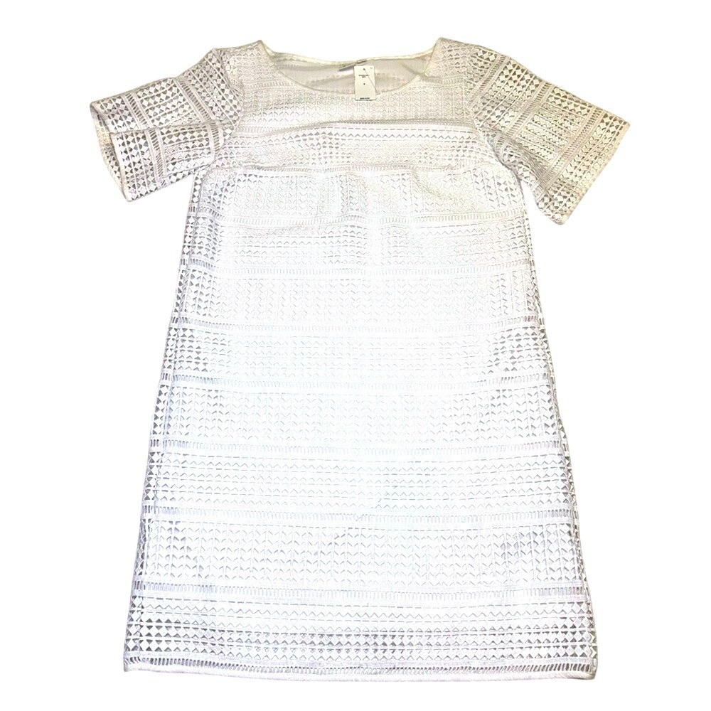 NWT Gap Womens White Eyelet Lace Shift Dress Short Sleeve Mini Lined Size S